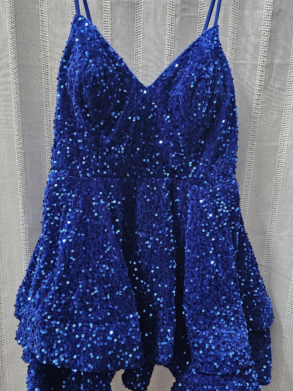 Royal Blue Sequin Spaghetti-Strap Hoco/Prom Dress